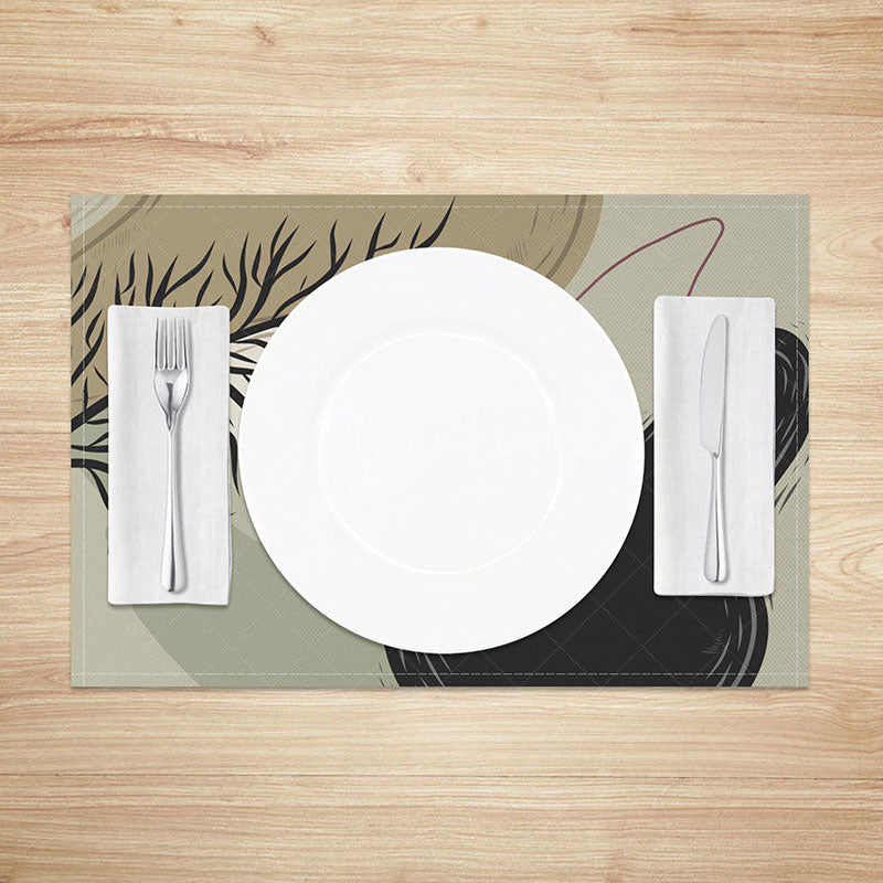 Aperturee - Aperturee Cute Geometric Leaf Placemats Set of 4 Dark Botanical Design for Modern and Minimalist Dining Table
