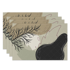 Aperturee - Aperturee Cute Geometric Leaf Placemats Set of 4 Dark Botanical Design for Modern and Minimalist Dining Table