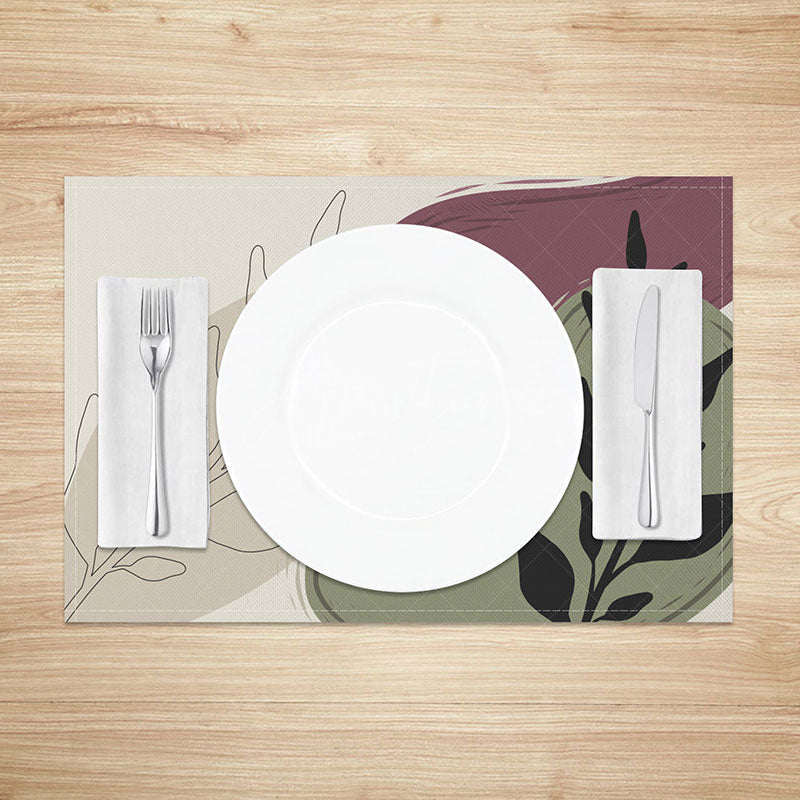 Aperturee - Aperturee Cute Geometric Leaf Placemats Set of 4 Earth Tone Botanical Design for Modern and Boho Kitchen Decor