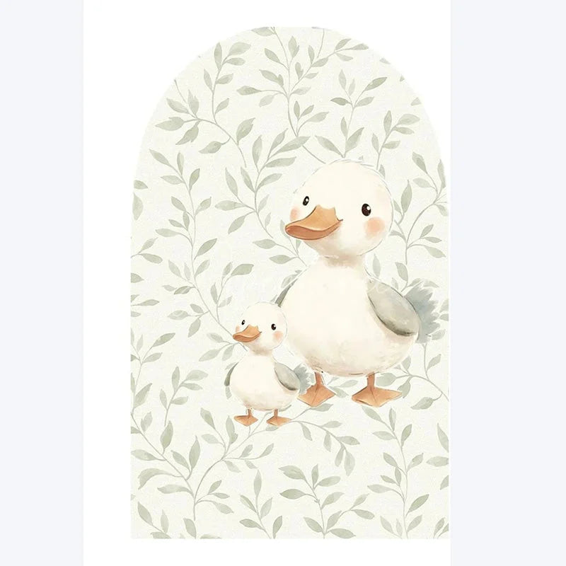 Aperturee - Aperturee Cute Goose Baby Shower Arch Backdrop Green Floral Animal Whimsical Nursery Decor for Gender Neutral Celebration