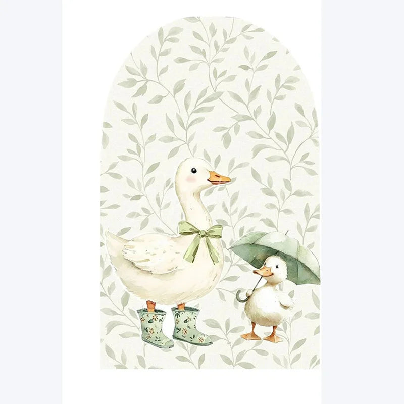 Aperturee - Aperturee Cute Goose Baby Shower Arch Backdrop Green Floral Animal Whimsical Nursery Decor for Gender Neutral Celebration