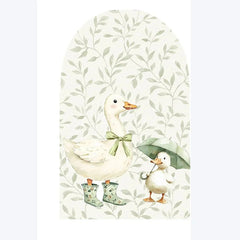 Aperturee - Aperturee Cute Goose Baby Shower Arch Backdrop Green Floral Animal Whimsical Nursery Decor for Gender Neutral Celebration