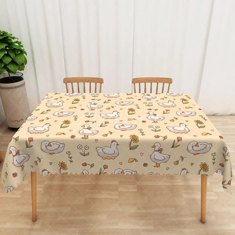 Aperturee - Aperturee Cute Goose Pattern Rectangle Tablecloth Cartoon Farm Animal Table Cover Spring Baby Shower Kids Party Decor