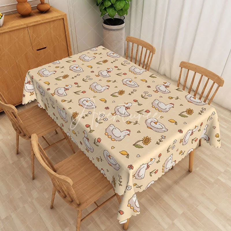 Aperturee - Aperturee Cute Goose Pattern Rectangle Tablecloth Cartoon Farm Animal Table Cover Spring Baby Shower Kids Party Decor