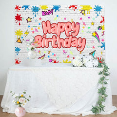 Aperturee - Aperturee Cute Graffiti Wall Happy Birthday Brick Backdrop
