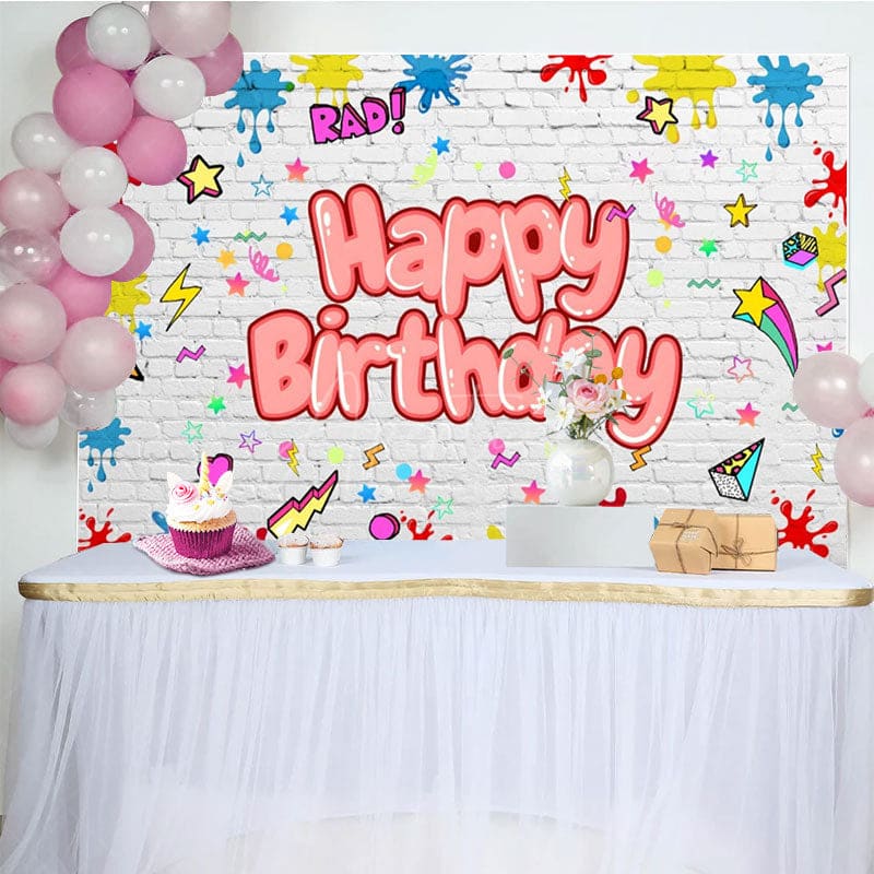 Aperturee - Aperturee Cute Graffiti Wall Happy Birthday Brick Backdrop