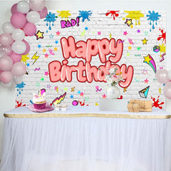 Aperturee - Aperturee Cute Graffiti Wall Happy Birthday Brick Backdrop