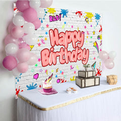 Aperturee - Aperturee Cute Graffiti Wall Happy Birthday Brick Backdrop
