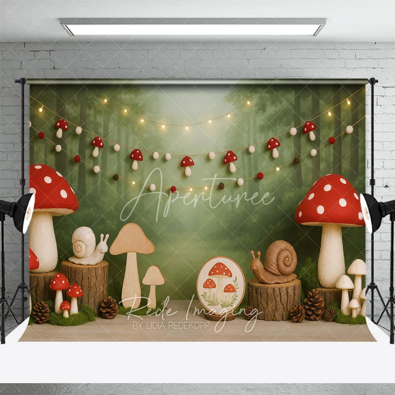 Aperturee - Aperturee Cute Mushroom Fairy Tale World Cake Smash Backdrop