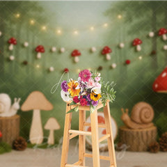 Aperturee - Aperturee Cute Mushroom Fairy Tale World Cake Smash Backdrop