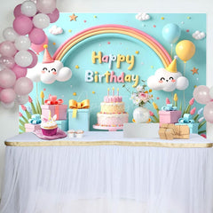 Aperturee - Aperturee Cute Rainbow Clouds Balloon Gift Birthday Backdrop