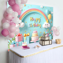 Aperturee - Aperturee Cute Rainbow Clouds Balloon Gift Birthday Backdrop