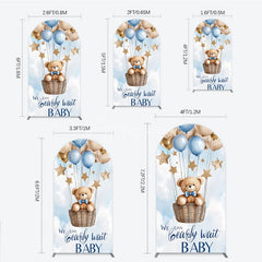 Aperturee - Aperturee Cute Teddy Bear Blue and Gold Balloons Round Top Arch Backdrop We Can Bearly Wait Baby Shower Decor