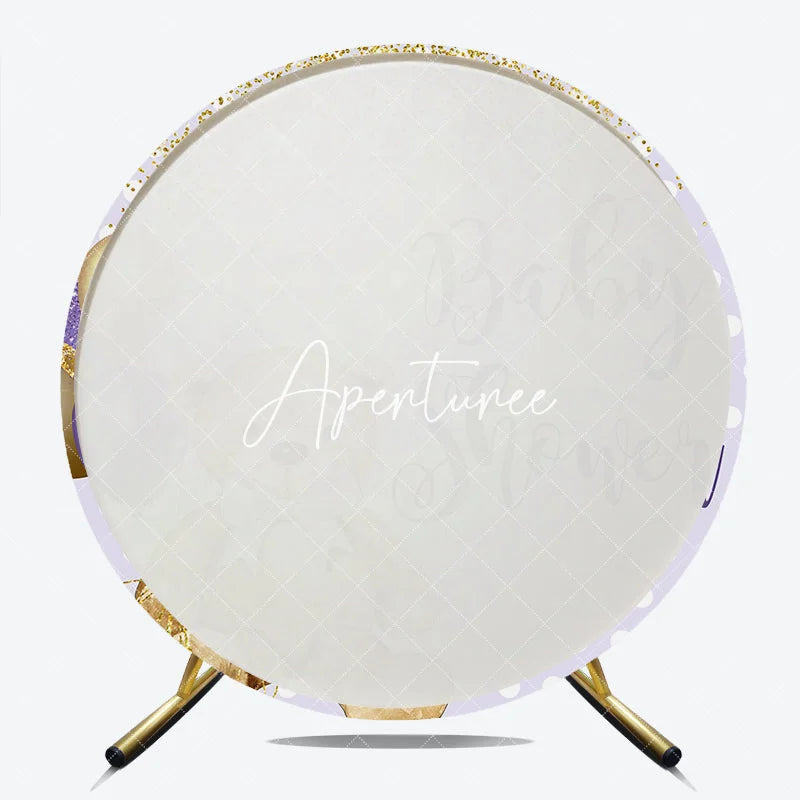 Aperturee - Aperturee Cute Teddy Bear Lavender Gold Glitter Baby Shower Round Backdrop Polka Dot Balloons Decor