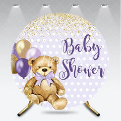 Aperturee - Aperturee Cute Teddy Bear Lavender Gold Glitter Baby Shower Round Backdrop Polka Dot Balloons Decor