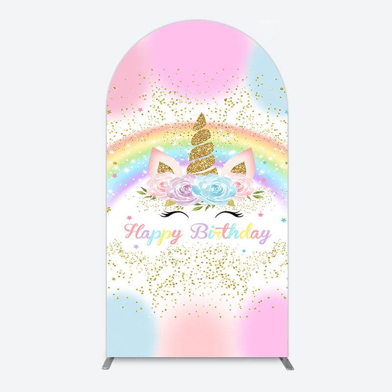 Aperturee - Aperturee Cute Unicorn Rainbow Glitter Birthday Arch Backdrop