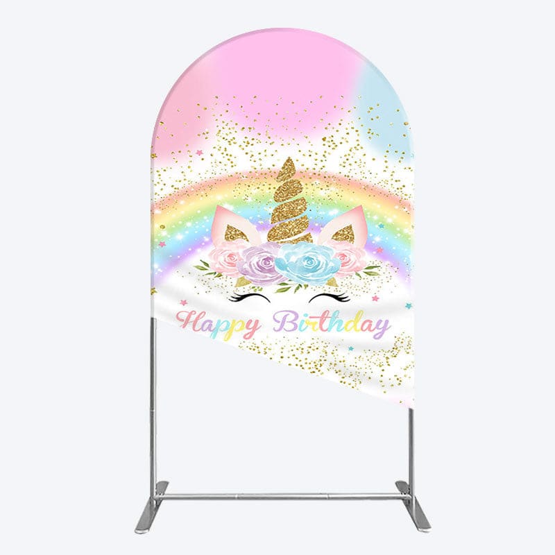 Aperturee - Aperturee Cute Unicorn Rainbow Glitter Birthday Arch Backdrop
