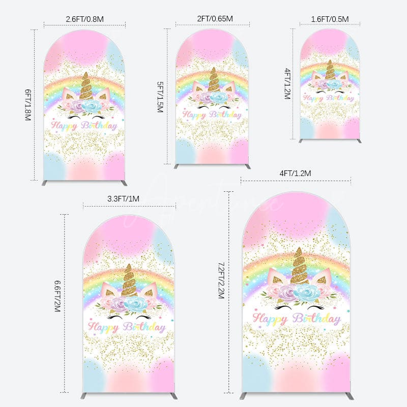 Aperturee - Aperturee Cute Unicorn Rainbow Glitter Birthday Arch Backdrop