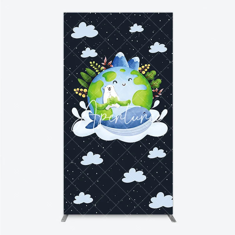 Aperturee - Aperturee Cute Watercolor Earth Polar Bear Whale Rectangle Arch Backdrop Environmental Save the Planet Party Decoration.