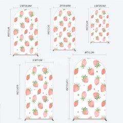 Aperturee - Aperturee Cute Watercolor Strawberry Pattern Round Top Arch Backdrop Pink and Green Dots for Birthday Party