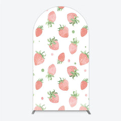 Aperturee - Aperturee Cute Watercolor Strawberry Pattern Round Top Arch Backdrop Pink and Green Dots for Birthday Party