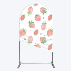Aperturee - Aperturee Cute Watercolor Strawberry Pattern Round Top Arch Backdrop Pink and Green Dots for Birthday Party