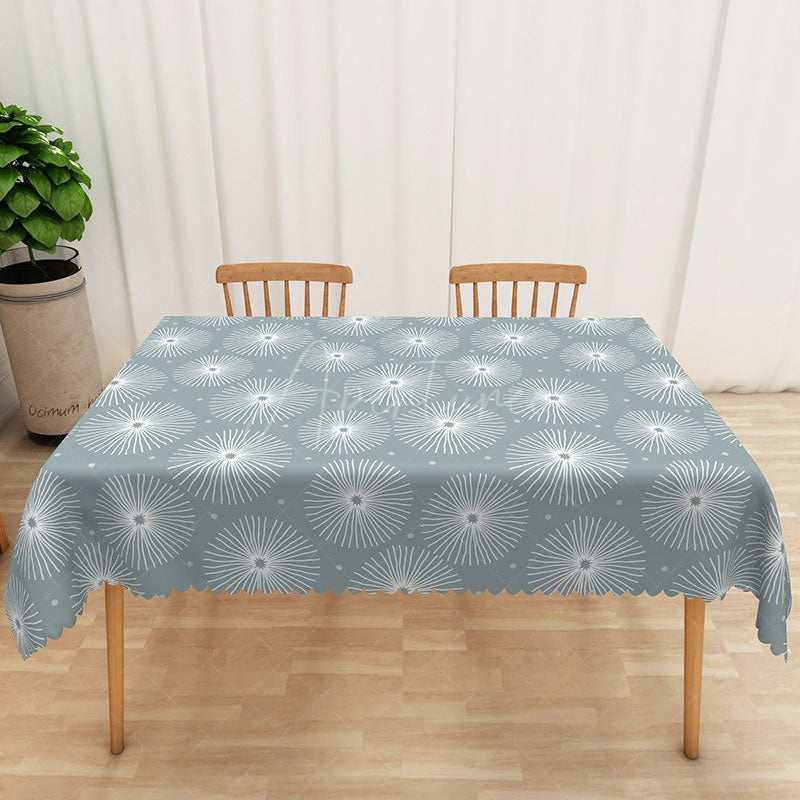 Aperturee - Aperturee Cute White Dandelion Rectangle Tablecloth for Whimsical Spring and Modern Farmhouse Kitchen Decor