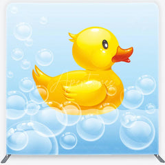 Aperturee - Aperturee Cute Yellow Rubber Duck and Bubbles Square Double-Sided Backdrop Adorable Baby Shower Birthday Party Decor