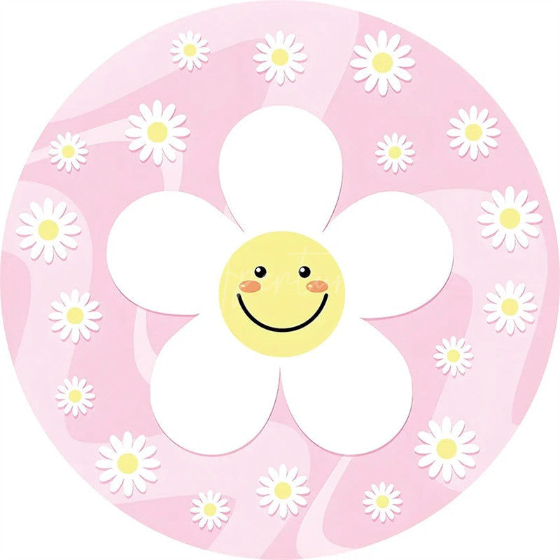 Aperturee - Aperturee Daisy Floral Round Backdrop Yellow White Spring Flower Circle Frame Wedding Birthday Baby Shower Photo Background