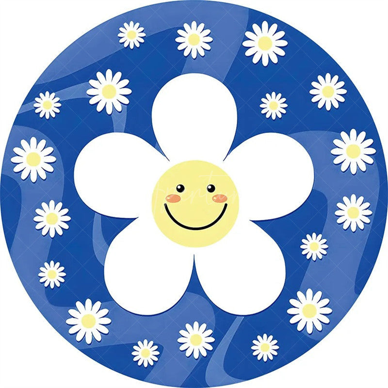 Aperturee - Aperturee Daisy Floral Round Backdrop Yellow White Spring Flower Circle Frame Wedding Birthday Baby Shower Photo Background