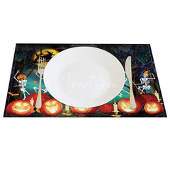 Aperturee - Aperturee Dancing Skeleton and Jack-O’-Lantern Halloween Set of 4 Placemats for Funny and Spooky Party Decor