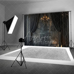 Aperturee - Aperturee Dark Abstract Texture Photography Backdrop Vintage Chandelier Black Curtains Studio Portrait Background