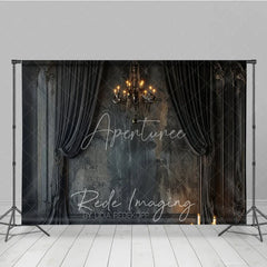 Aperturee - Aperturee Dark Abstract Texture Photography Backdrop Vintage Chandelier Black Curtains Studio Portrait Background