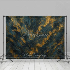 Aperturee - Aperturee Dark Blue and Gold Abstract Texture Photography Backdrop Elegant Artistic Portrait Background