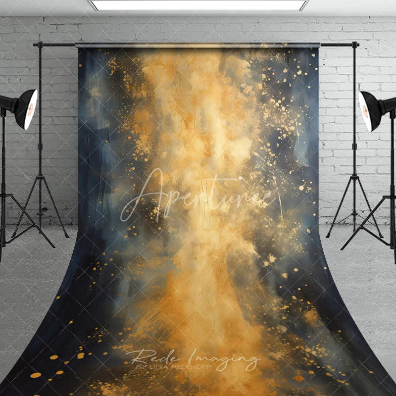 Aperturee - Aperturee Dark Blue and Gold Abstract Textured Sweep Backdrop Elegant Artistic Photography Background