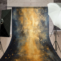 Aperturee - Aperturee Dark Blue and Gold Abstract Textured Sweep Backdrop Elegant Artistic Photography Background