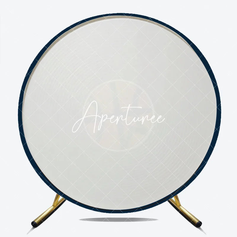 Aperturee - Aperturee Dark Blue Basketball Theme Round Backdrop featuring an Orange Ball and Concentric Circles for Sports Party
