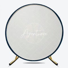 Aperturee - Aperturee Dark Blue Basketball Theme Round Backdrop featuring an Orange Ball and Concentric Circles for Sports Party