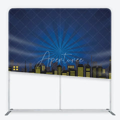 Aperturee - Aperturee Dark Blue City Skyline Square Double-Sided Backdrop with Yellow Illuminated Windows Superhero Theme Party Decor