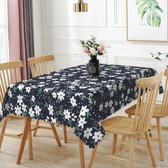 Aperturee - Aperturee Dark Blue Daisy Floral Rectangle Tablecloth White Flower Botanical Dining Table Cover for Kitchen
