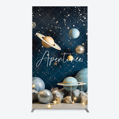 Aperturee - Aperturee Dark Blue Galaxy Outer Space Planets and Stars Rectangle Arch Backdrop Cosmic Birthday Party Decor