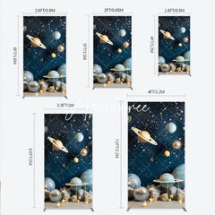 Aperturee - Aperturee Dark Blue Galaxy Outer Space Planets and Stars Rectangle Arch Backdrop Cosmic Birthday Party Decor