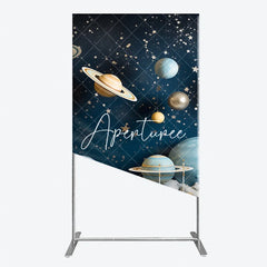 Aperturee - Aperturee Dark Blue Galaxy Outer Space Planets and Stars Rectangle Arch Backdrop Cosmic Birthday Party Decor