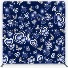 Aperturee - Aperturee Dark Blue Glowing Hearts and White Butterflies Square Double-Sided Backdrop Romantic Dreamy Decor