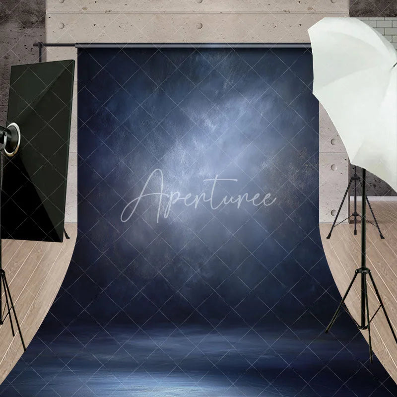 Aperturee - Aperturee Dark Blue Grey Textured Sweep Backdrop for Professional Studio Photography Moody Artistic Portrait