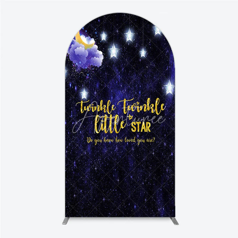 Aperturee - Aperturee Dark Blue Night Sky Twinkle Twinkle Little Star Round Top Arch Backdrop Golden Moon and Stars Baby Shower Party Decor