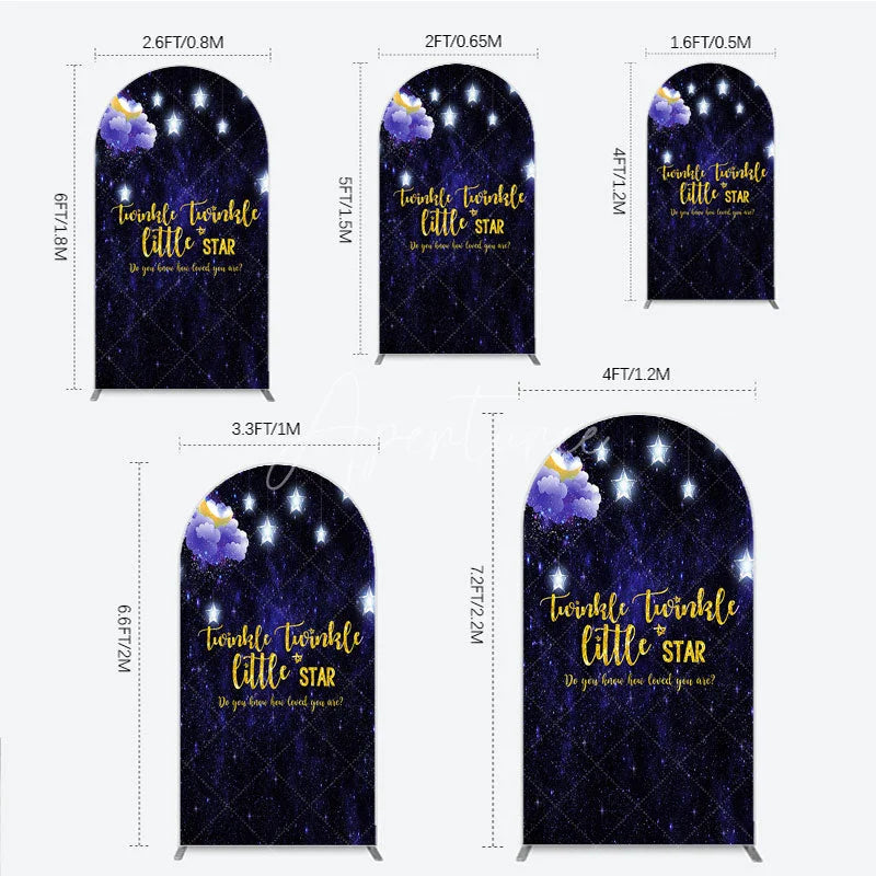 Aperturee - Aperturee Dark Blue Night Sky Twinkle Twinkle Little Star Round Top Arch Backdrop Golden Moon and Stars Baby Shower Party Decor