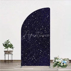 Aperturee - Aperturee Dark Blue Starry Night Half Moon Arch Backdrop Celestial Galaxy Theme for Baby Shower and Birthday Party Decor