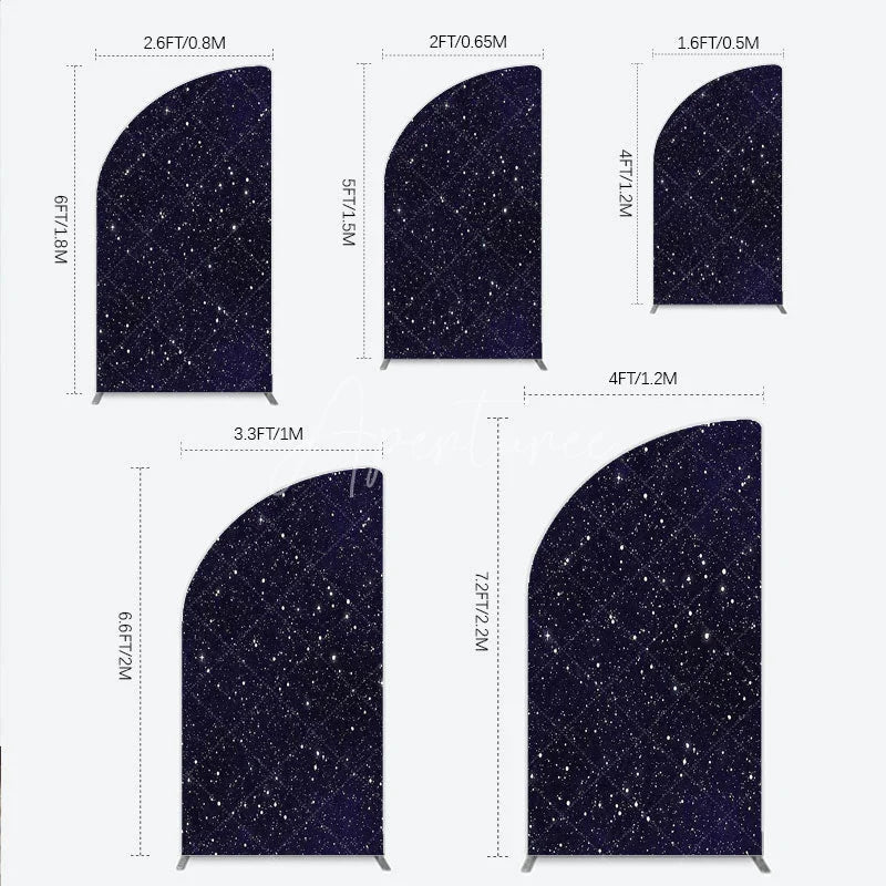 Aperturee - Aperturee Dark Blue Starry Night Half Moon Arch Backdrop Celestial Galaxy Theme for Baby Shower and Birthday Party Decor