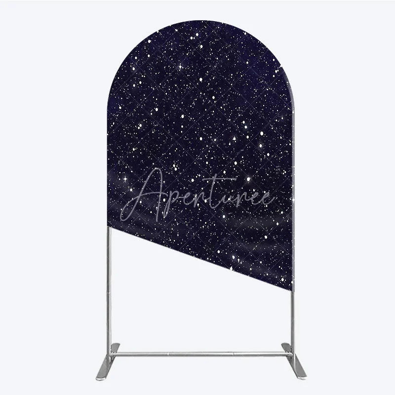 Aperturee - Aperturee Dark Blue Starry Night Round Top Arch Backdrop Elegant White Glitter Galaxy Theme Party Decor